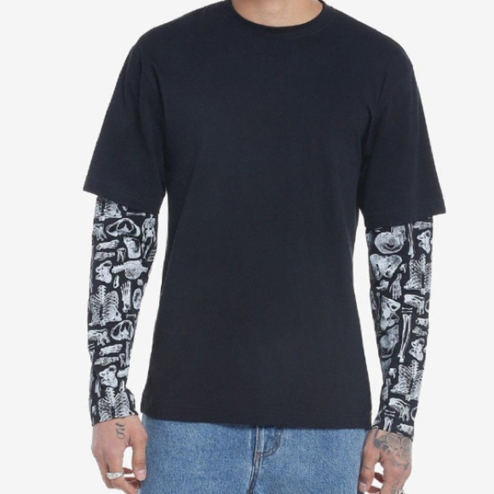 Skeleton Anatomy Twofer Long‎ Sleeve T-Shirt Hot Topic Gothic Halloween Shirt